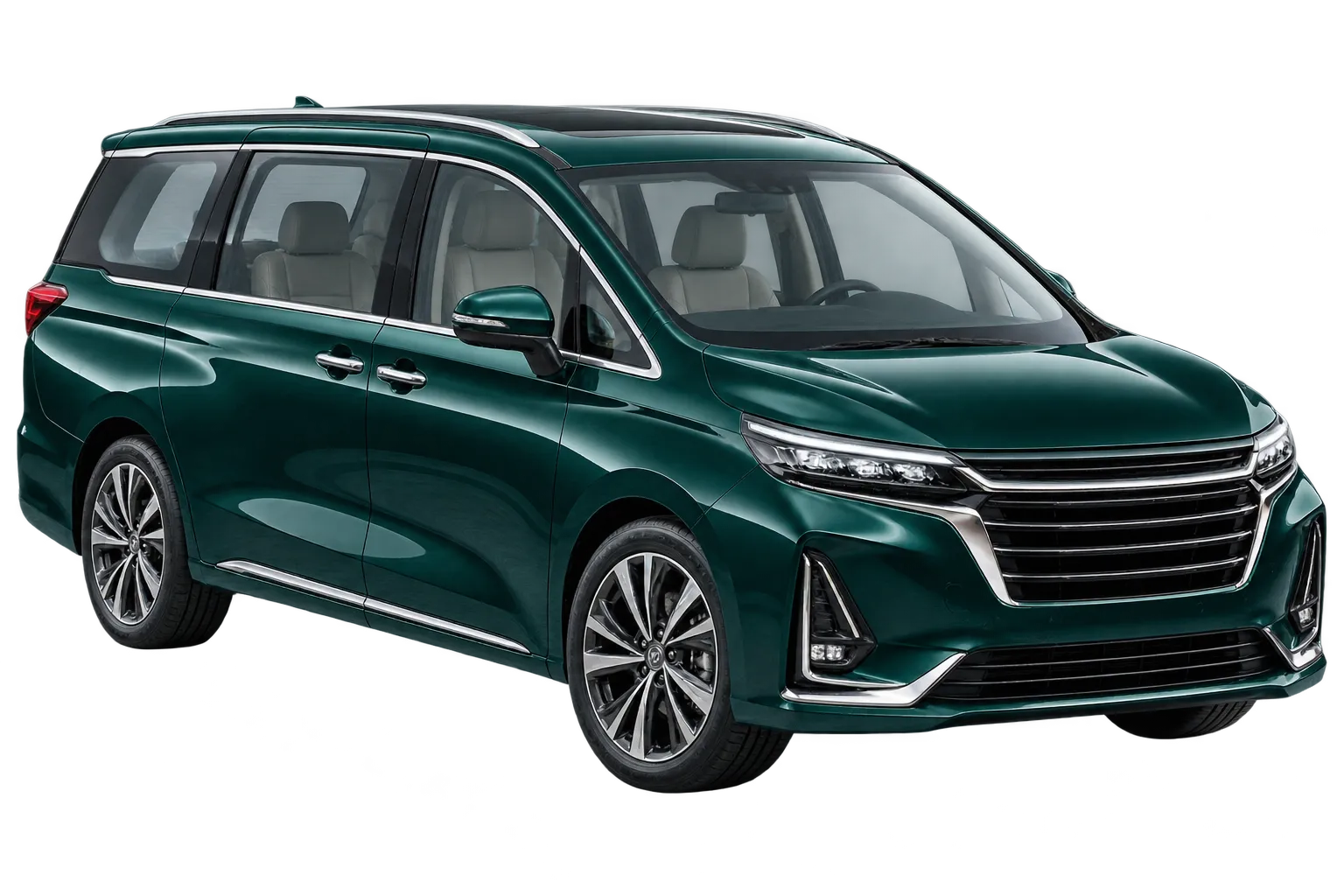 Illustrative green seven-seat MPV cutout