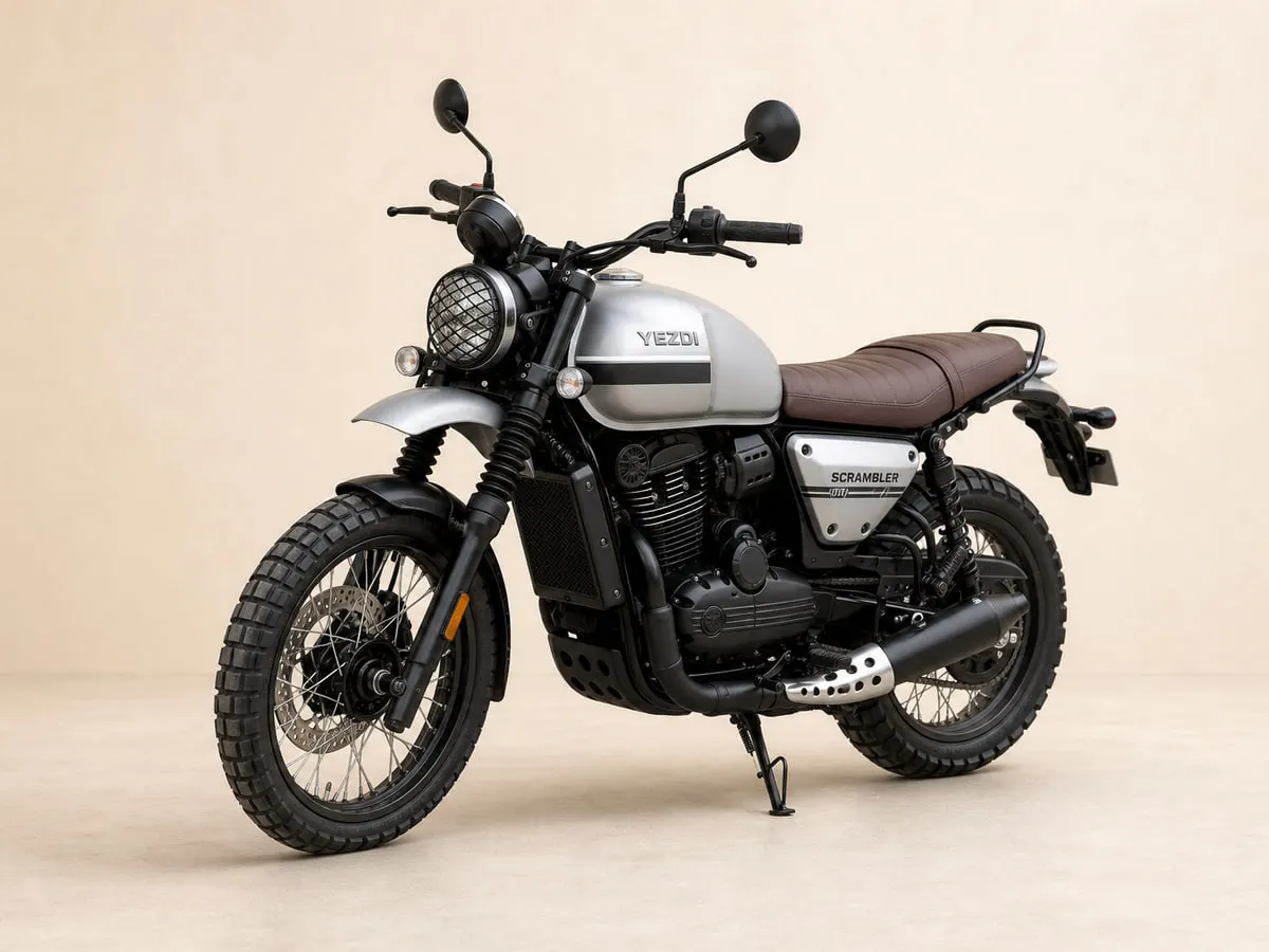 Yezdi Scrambler — Front three-quarter